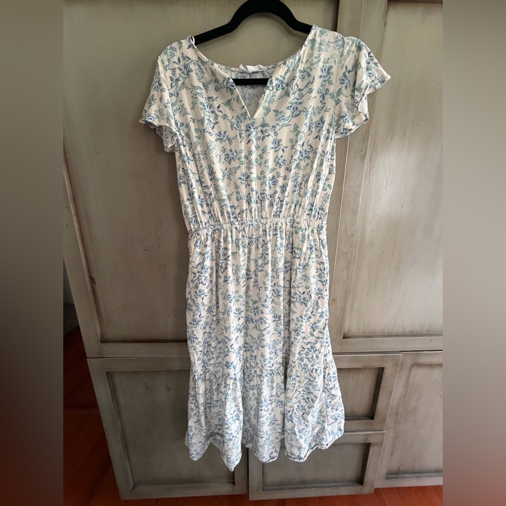 Lucky Brand White Midi Dress with Light Blue Floral Print